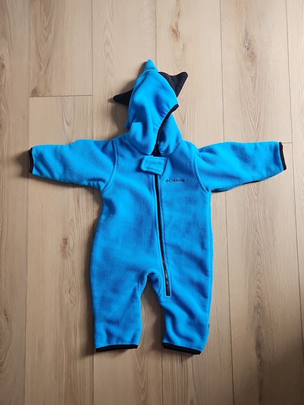 Columbia Bright Blue Fleece Hooded One-Piece Footie Dino